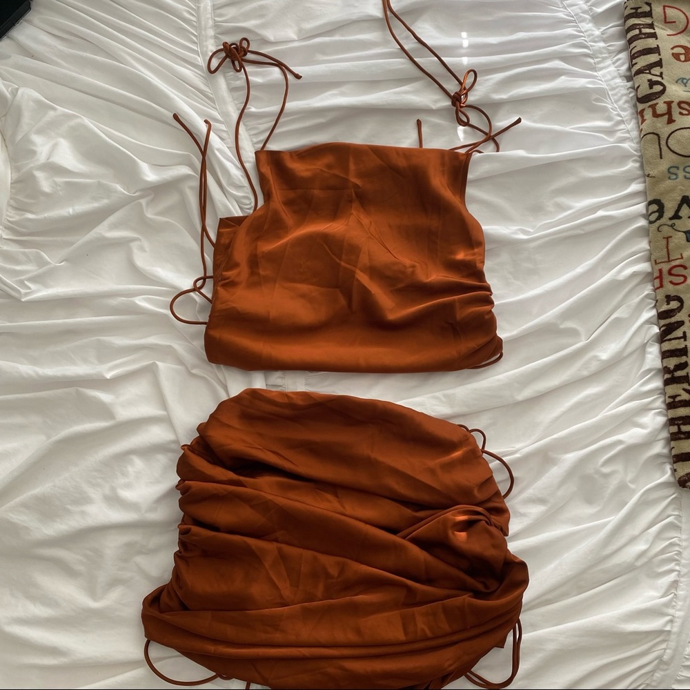 Fashion Nova Copper Satin Skirt set
